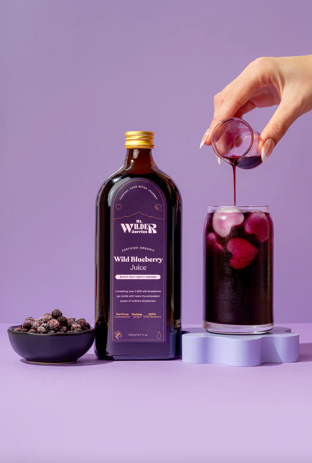 Mt. Wilder Berries Certified Organic Wild Blueberry Juice 500mL, Whole Fruit Gently Pressed