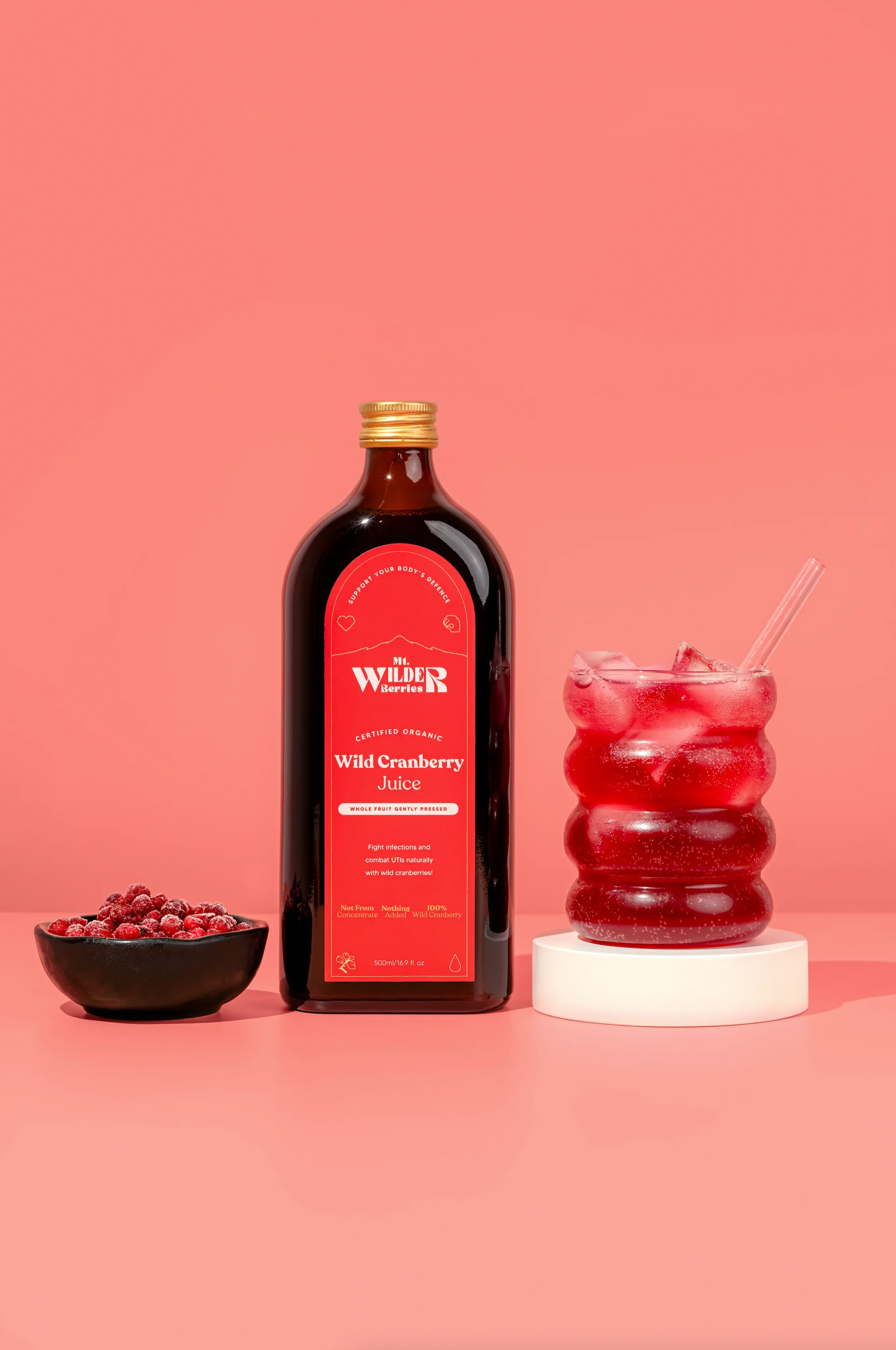 Mt. Wilder Berries Certified Organic Wild Cranberry Juice 500mL, Hand-Picked