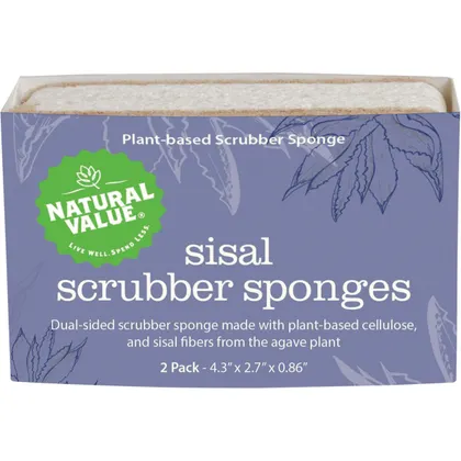 Natural Value Sisal Scrubber Sponges 2 Pack, Dual Sided From The Agave Plant