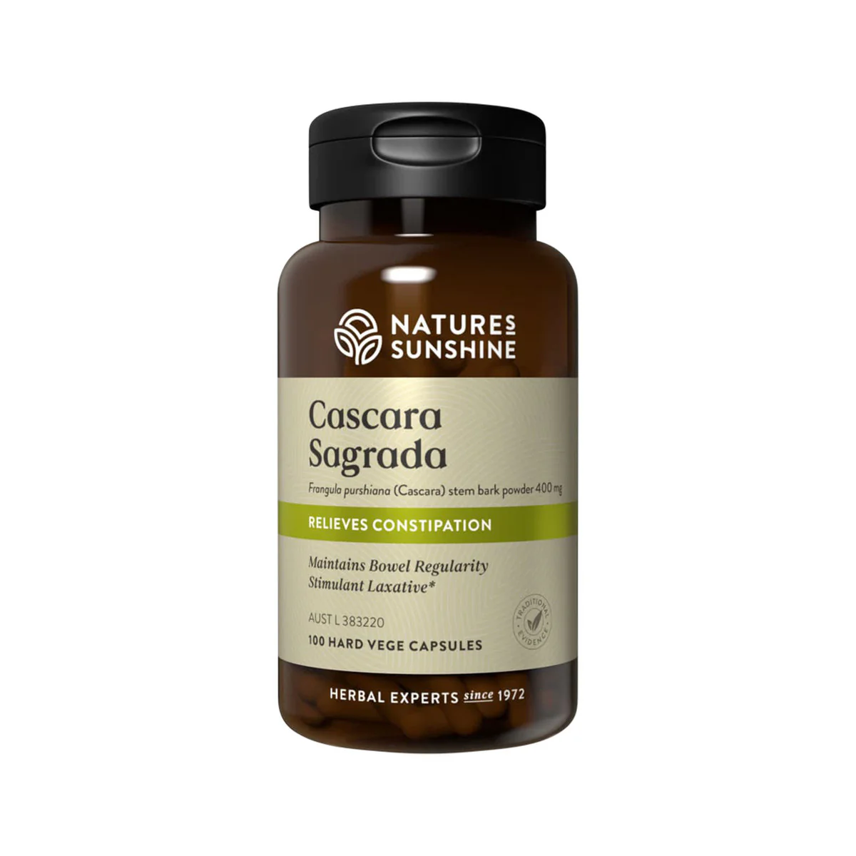 Nature's Sunshine Cascara Sagrada 400mg 100 Hard Capsules, Relieves Constipation