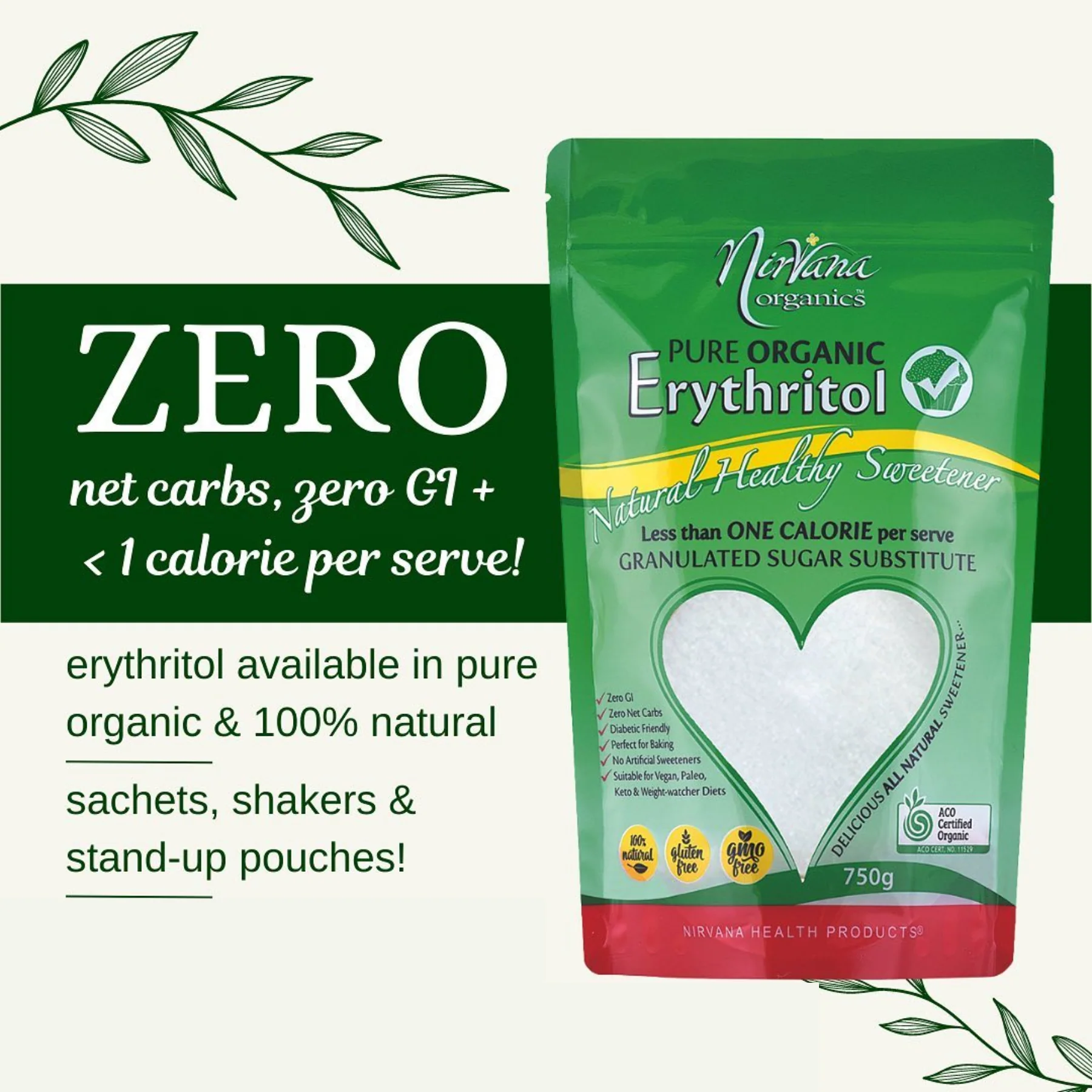 Nirvana Organics Pure Organic Erythritol 225g, 750g or 1,5Kg, Natural Alternative to Sugar and Artificial Sweeteners - Image 4