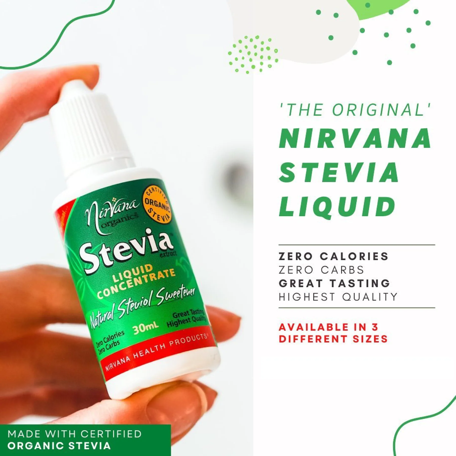 Nirvana Organics Liquid Stevia 15mL, 30mL, Or 50mL, Certified Organic - Image 2