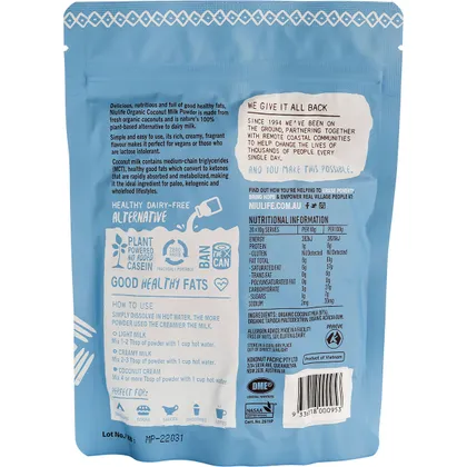 Niulife Organic Coconut Milk Powder 200g, Dairy, Grain & GMO Free - Image 2