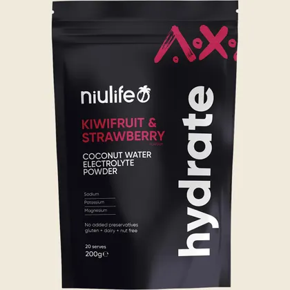 Niulife Hydrate Electrolyte Powder Kiwifruit & Strawberry 200g, No Added Preservatives