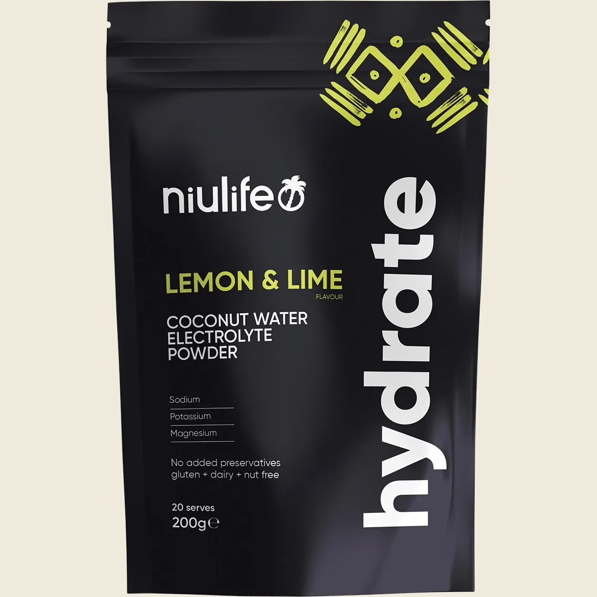 Niulife Hydrate Electrolyte Powder Lemon & Lime 200g, No Added Preservatives