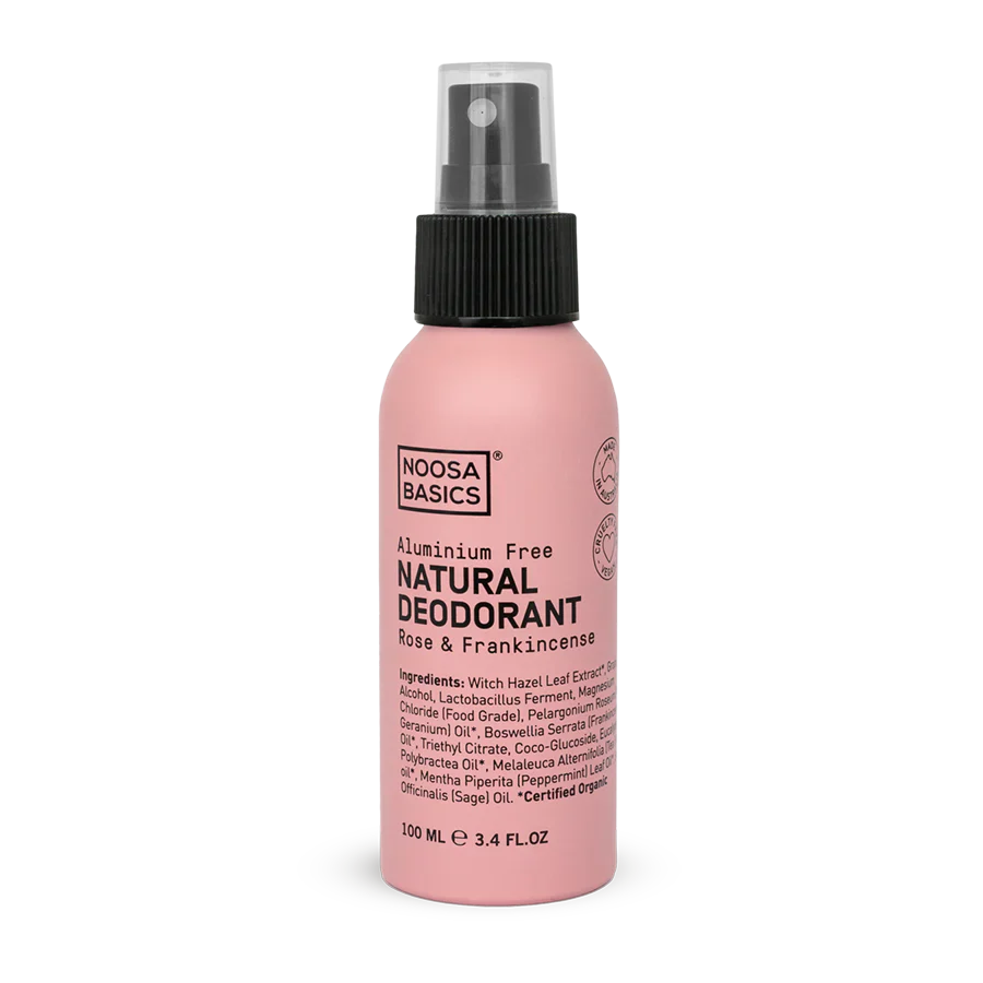 Noosa Basics Certified Organic Natural Deodorant Spray 100mL, Rose & Frankincense Fragrance