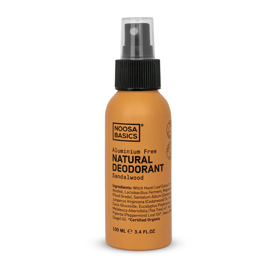 Noosa Basics Certified Organic Natural Deodorant Spray 100mL, Sandalwood Fragrance