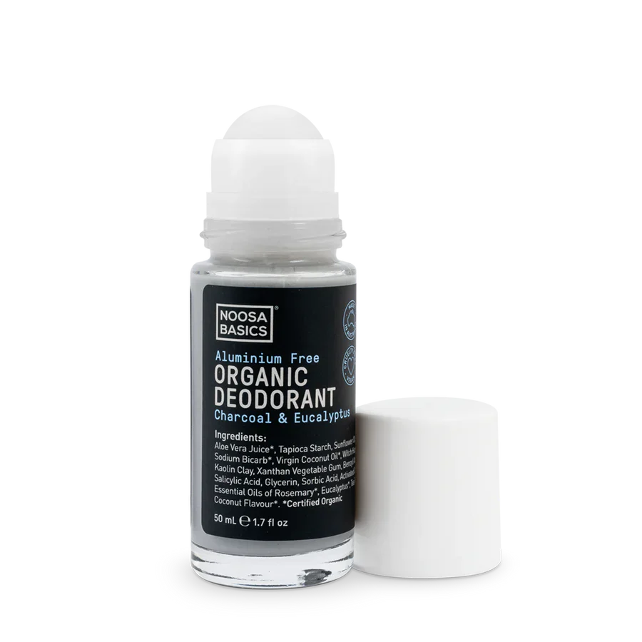 Noosa Basics Organic Deodorant Roll On 50mL, Charcoal & Eucalyptus Fragrance