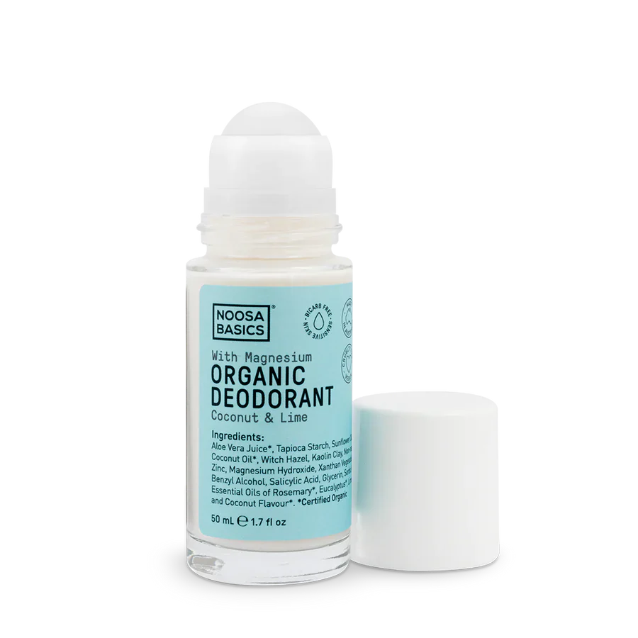 Noosa Basics Organic Deodorant Roll On + Magnesium 50mL, Coconut & Lime Fragrance