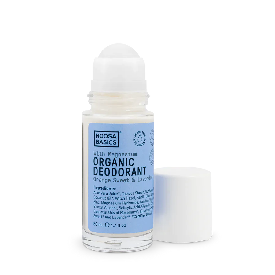 Noosa Basics Organic Deodorant Roll On + Magnesium 50mL, Sweet Orange & Lavender Fragrance