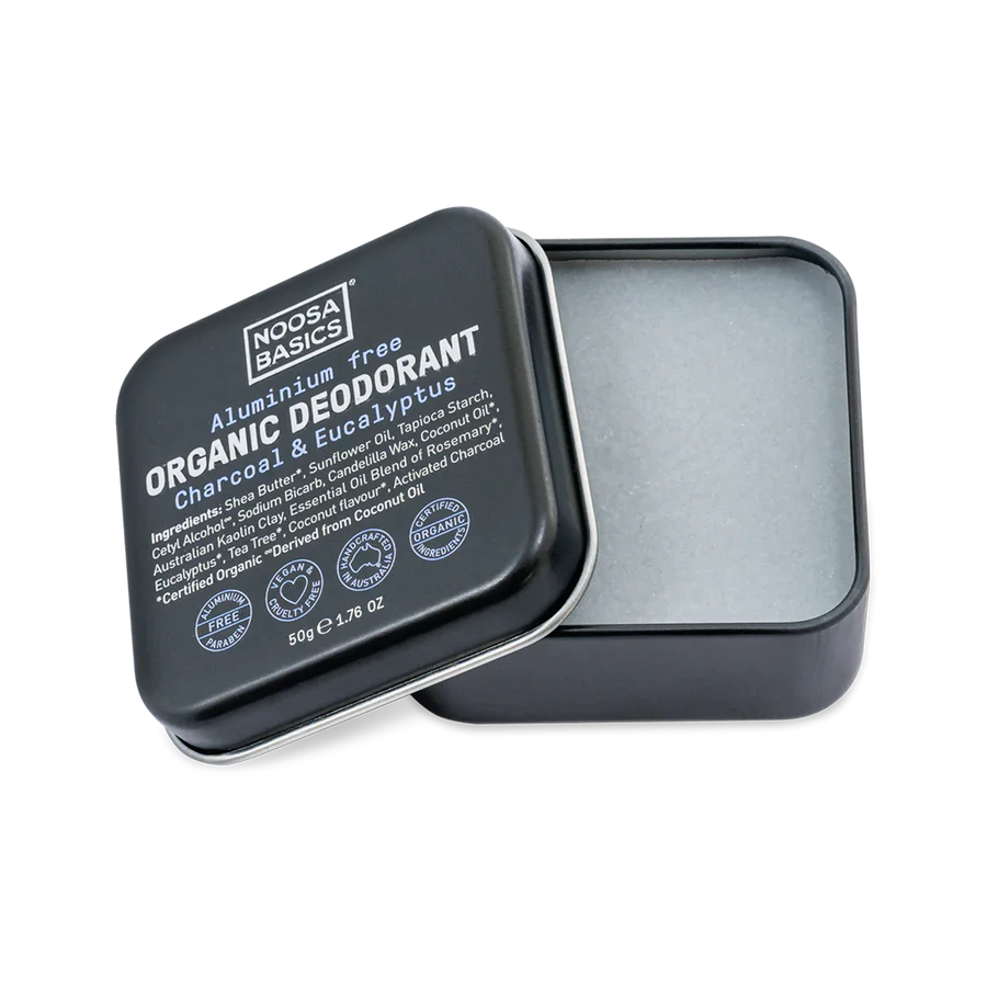 Noosa Basics Organic Deodorant Tin 50g, Charcoal & Eucalyptus