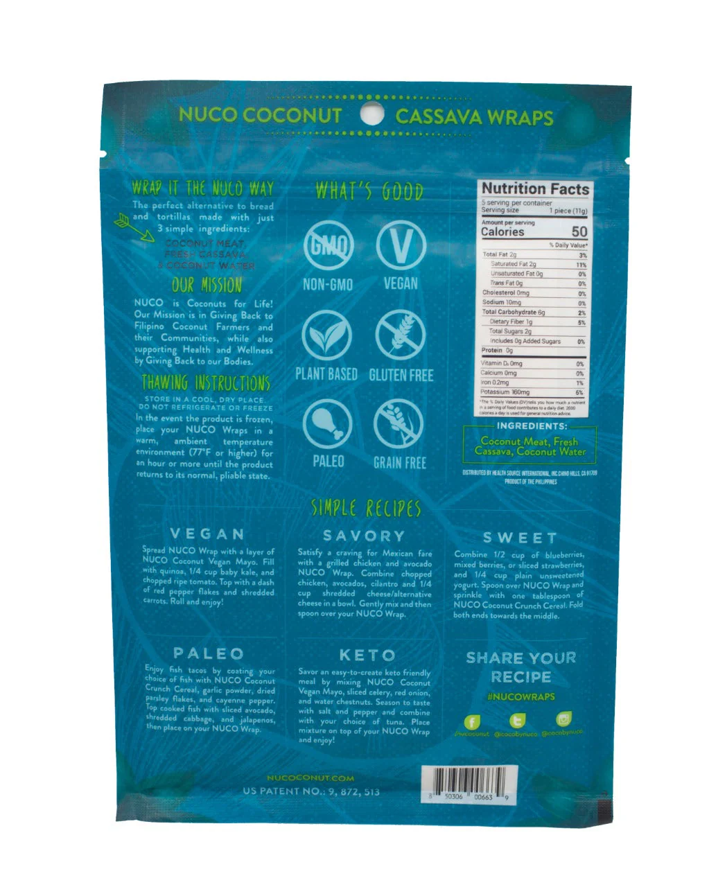 Nuco Coconut Cassava Wraps 5 Pack, Made With Fresh Cassava - Image 3