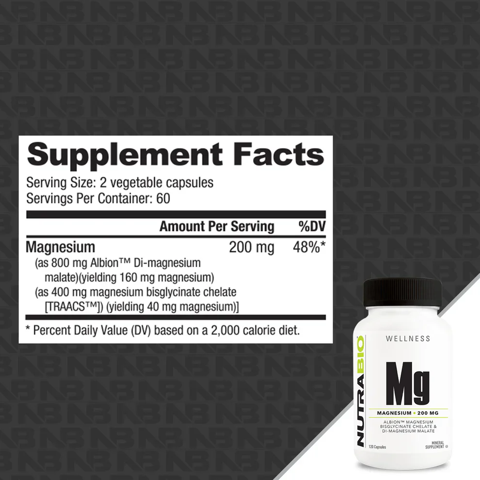 NutraBio Wellness Collection Magnesium Complex 200mg 120 Veggie Capsules, Magnesium Bisglycinate Chelate & D-Magnesium Malate - Image 2