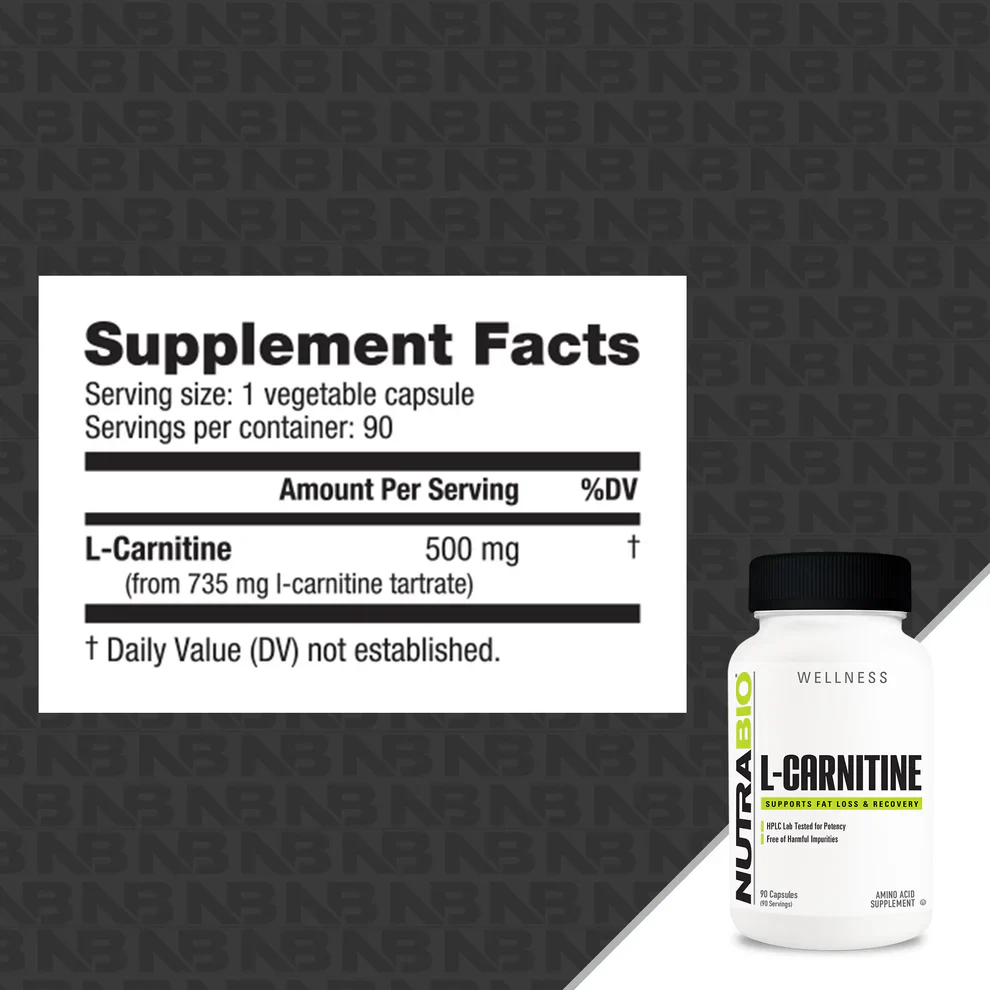 NutraBio Wellness Collection L-Carnitine 500mg 90 Veggie Capsules, Supports Fat Loss & Recovery - Image 2