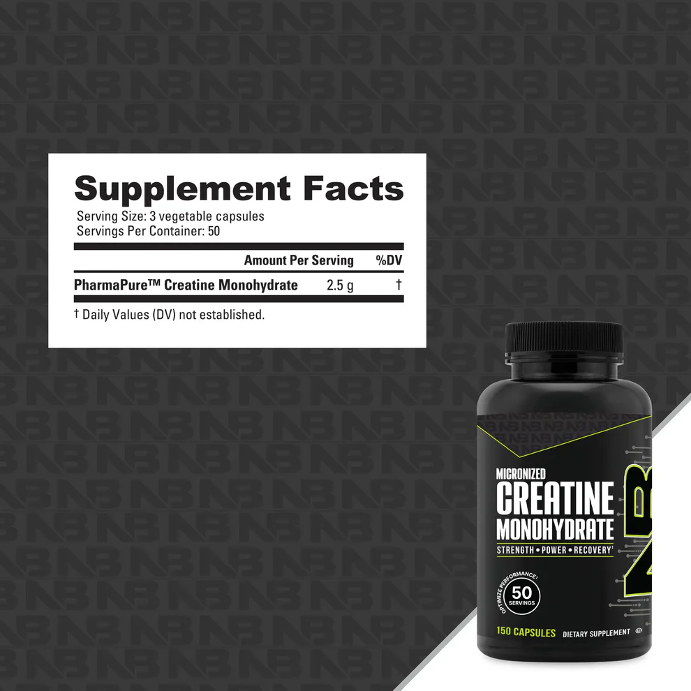 NutraBio Performance Collection Micronized Creatine Monohydrate 150 Capsules, Strength Power & Recovery - Image 2