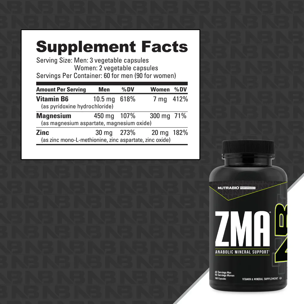 NutraBio Performance Collection ZMA 90 Or 180 Veggie Capsules, Supports Growth Recovery & Sleep - Image 3