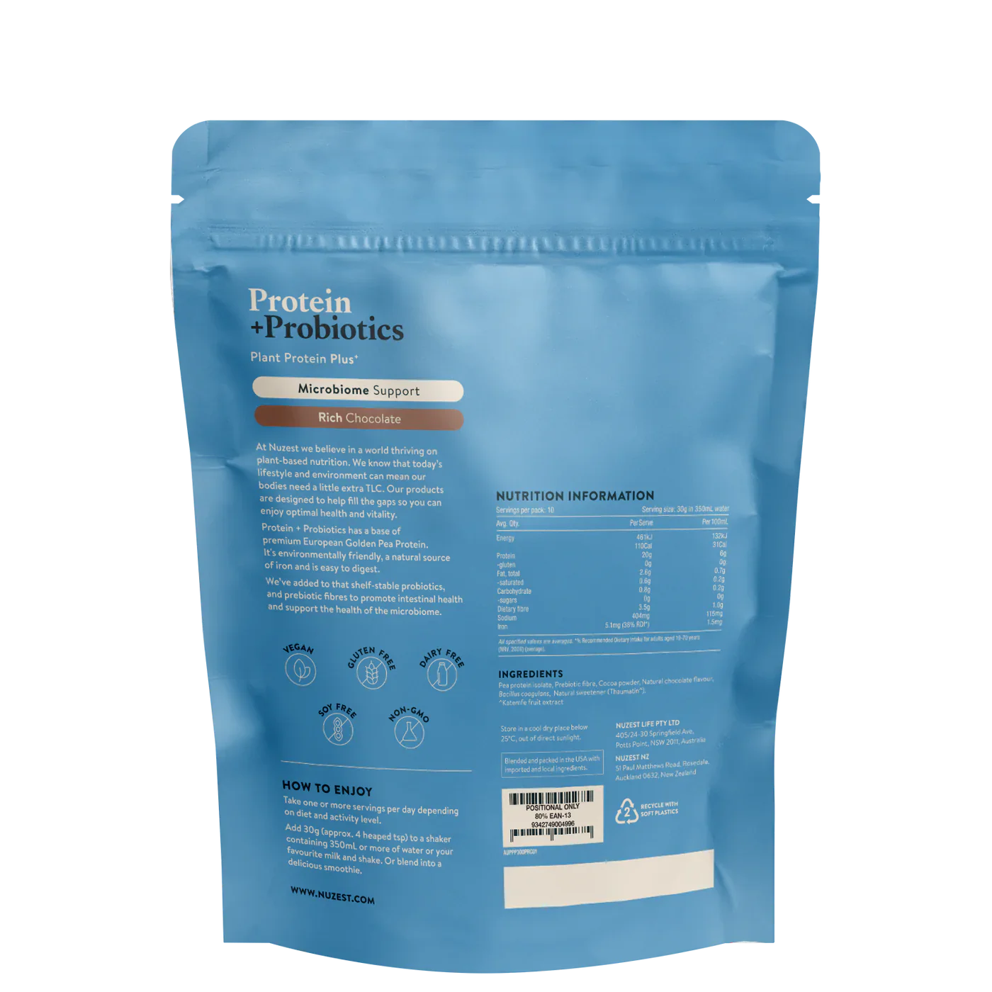 Nuzest Plant Protein Plus With Probiotics 300g, Chocolate Or Vanilla Flavour {Microbiome Support} - Image 4