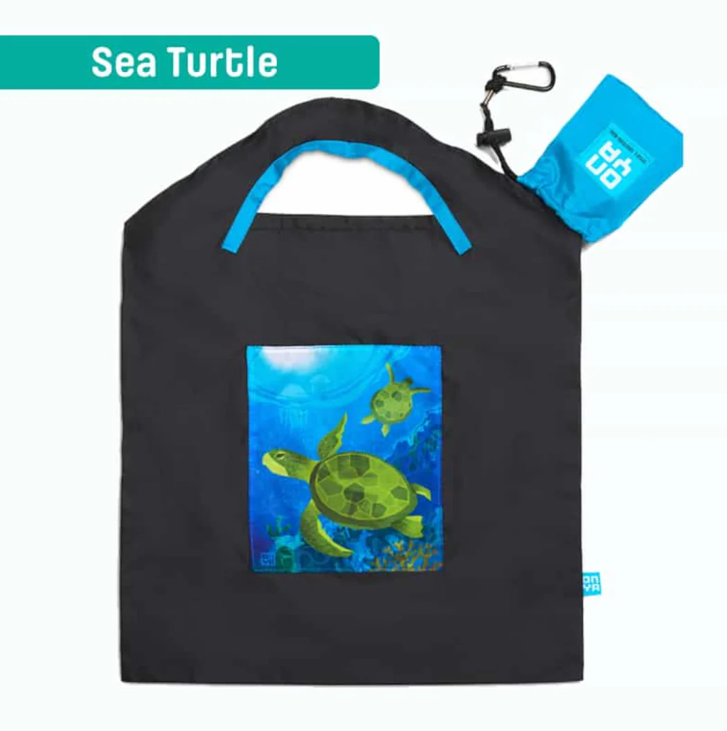 Onya Reusable Shopping Bag Black Sea Turtle, Small Or Large Size - Image 2
