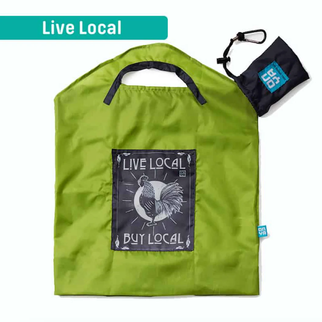 Onya Reusable Shopping Bag Green Live Local, Small Or Large Size