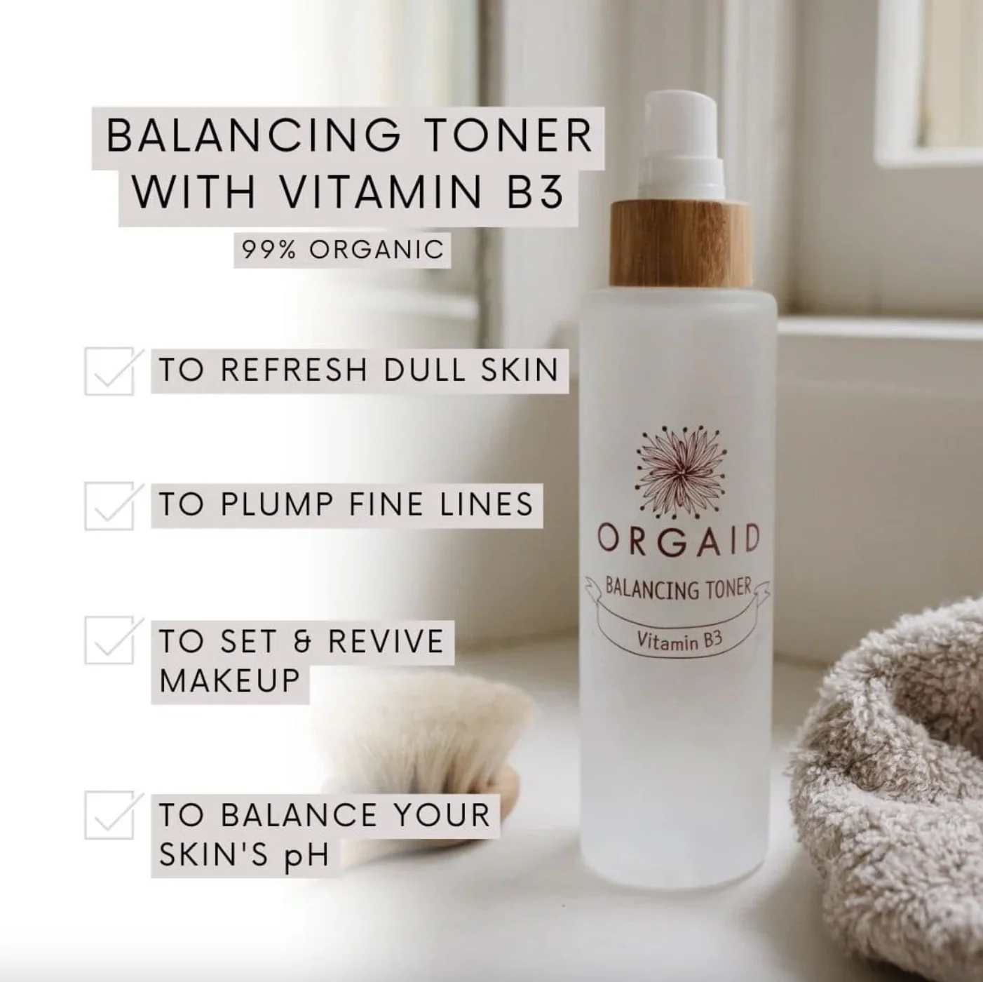 Orgaid Balancing Toner 120mL, With Vitamin B3 & 99% Organic & Non-Toxic - Image 3
