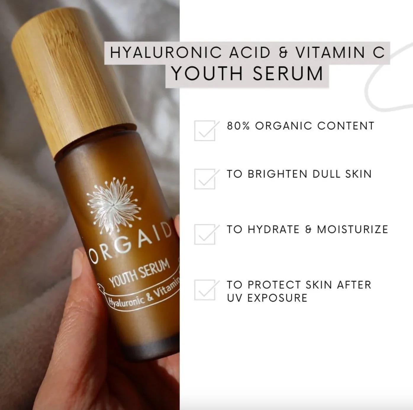 Orgaid Hyaluronic & Vitamin C Youth Serum 36mL, 80% Organic - Image 5