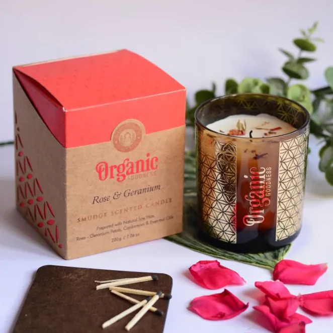 Organic Goodness Smudge Scented Candle 200g, Rose and Geranium