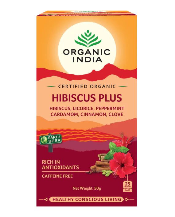 Organic India Certified Organic Hibiscus Plus Tea 25 Bags, With Licorice, Peppermint & More!