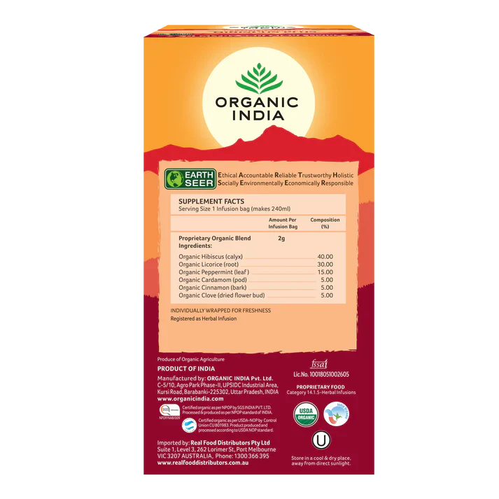 Organic India Certified Organic Hibiscus Plus Tea 25 Bags, With Licorice, Peppermint & More! - Image 3