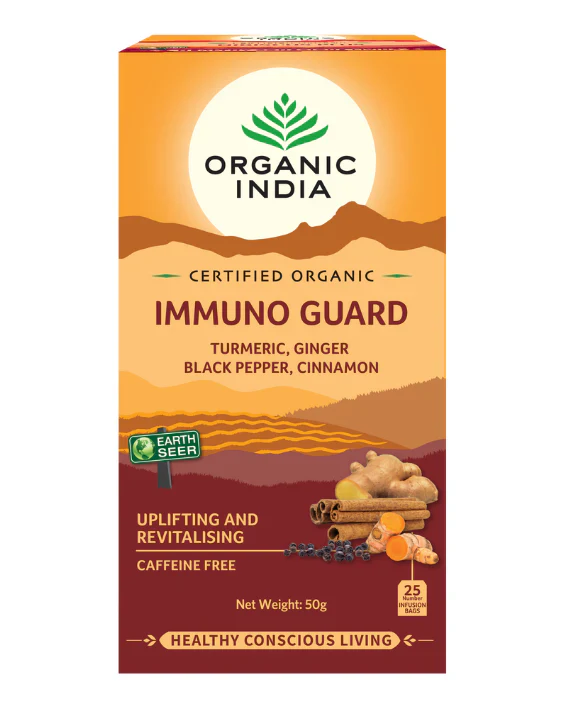 Organic India Certified Organic Immuno Guard Tea 25 Bags, With Turmeric, Ginger, Black Pepper & Cinnamon