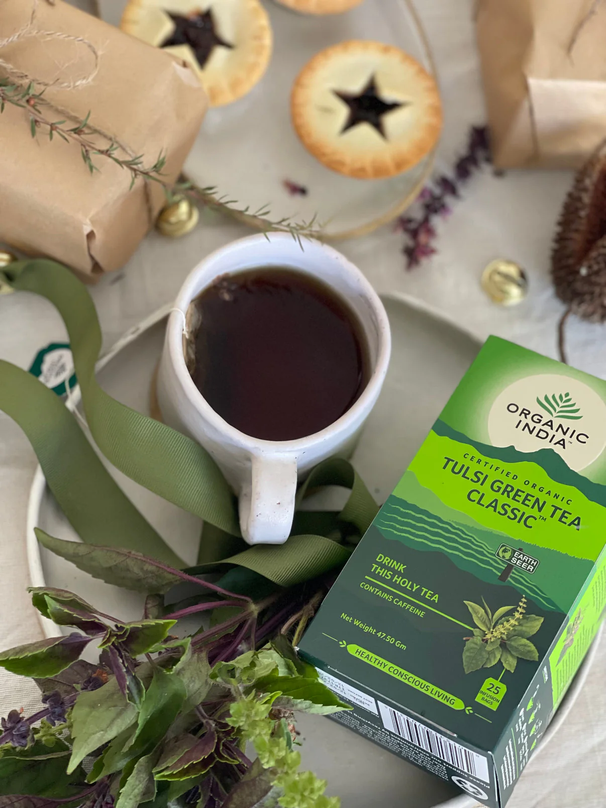 Organic India Wellness Tea Tulsi Green Tea Classic, 25 Herbal Tea Bags; Certified Organic
