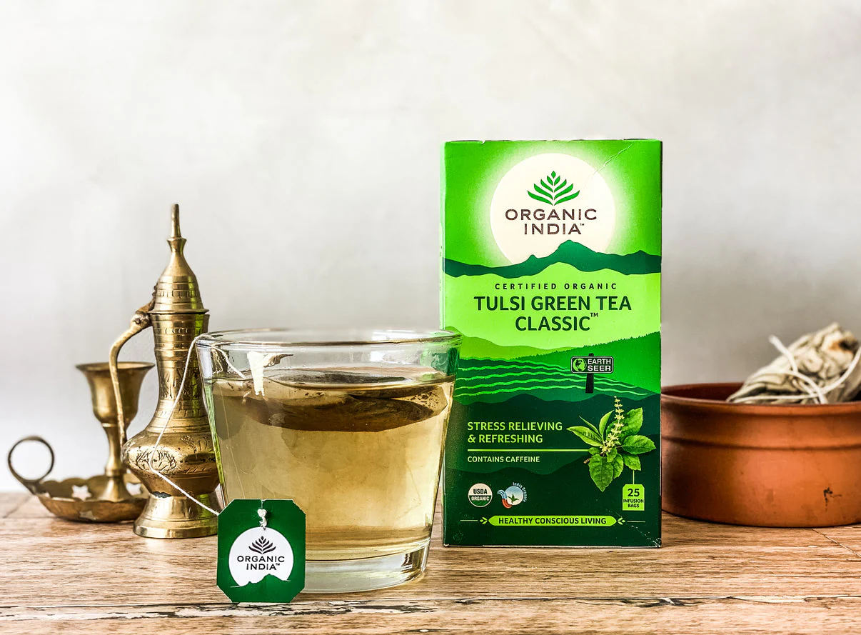 Organic India Wellness Tea Tulsi Green Tea Classic, 25 Herbal Tea Bags; Certified Organic - Image 2