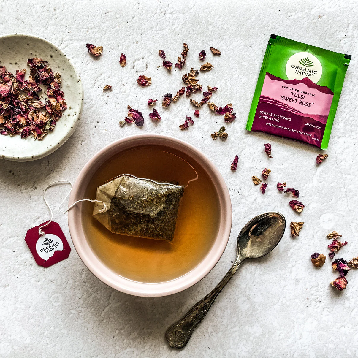 Organic India Wellness Tea Tulsi Sweet Rose Tea, 25 Herbal Tea Bags; Certified Organic