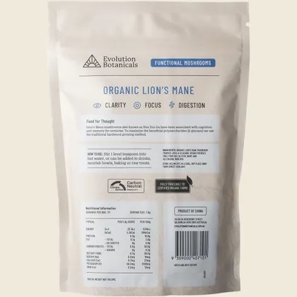 Evolution Botanicals Certified Organic Lion’s Mane Food For Thought 200g, Daily Cognitive Clarity - Image 2