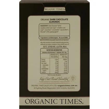 Organic Times Certified Organic Dark Chocolate Almonds 150g, Australian Roasted Almonds - Image 2
