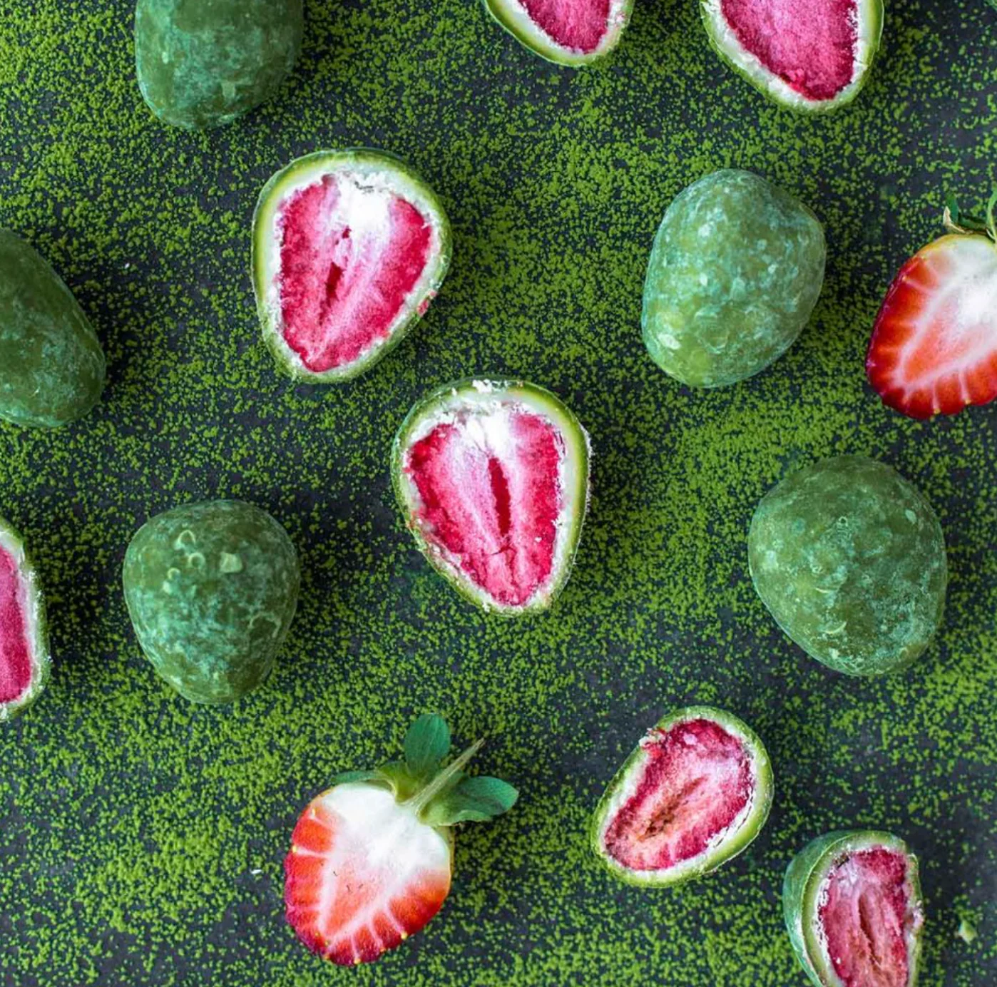 Organic Times Certified Organic Matcha White Chocolate Coated Strawberries 100g, With Freeze Dried Strawberries - Image 3