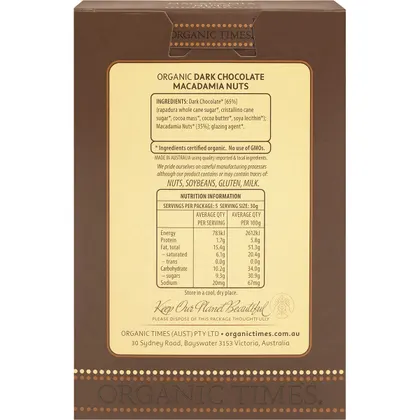 Organic Times Certified Organic Dark Chocolate Coated Macadamia Nuts 150g, Creamy & Decadent - Image 3