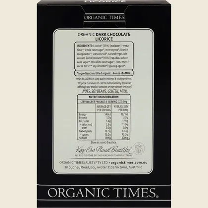 Organic Times Certified Organic Dark Chocolate Licorice 150g, Australian-Made! - Image 2