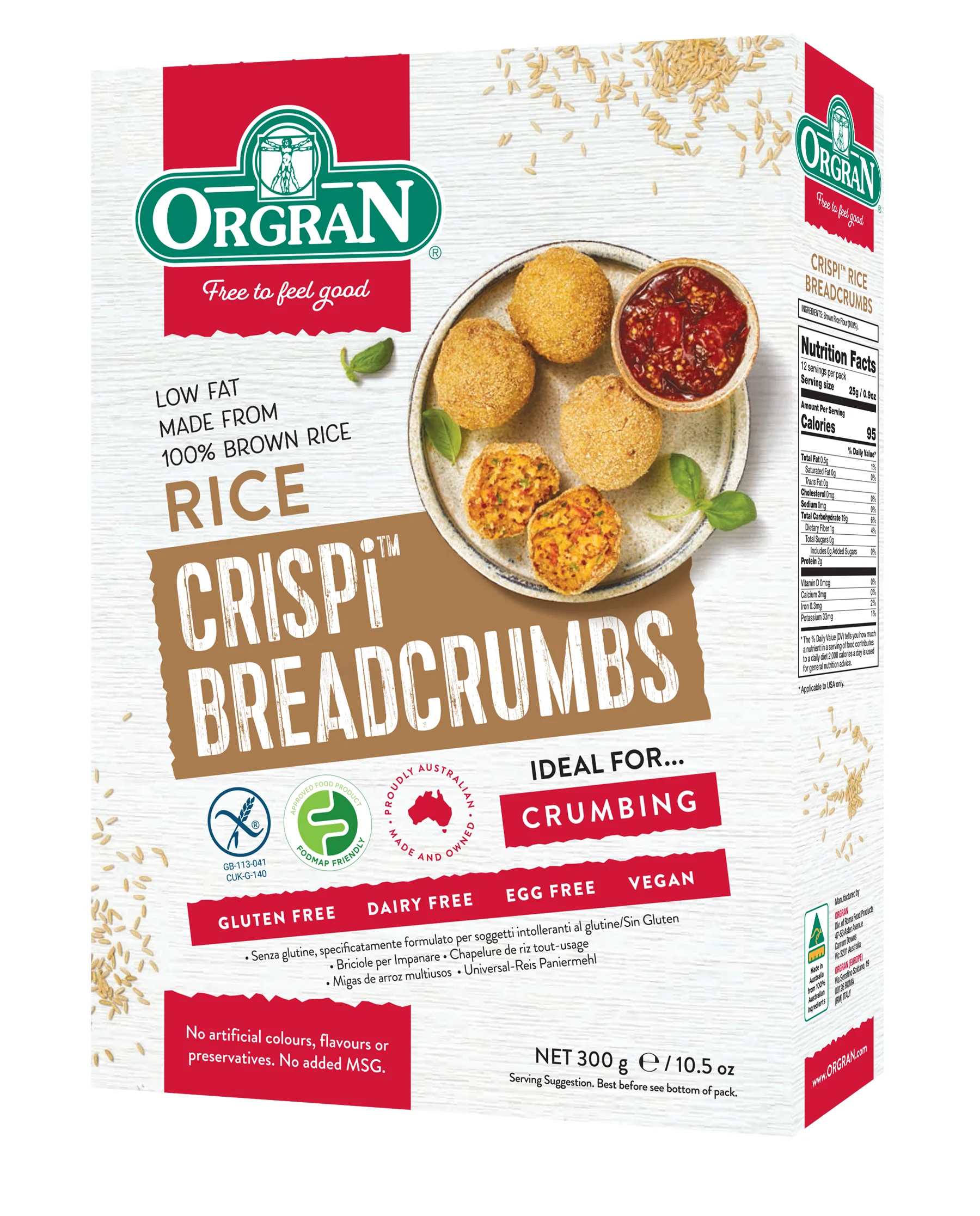 Orgran Rice Crispi Breadcrumbs 300g, Low Fat & Made From 100% Brown Rice