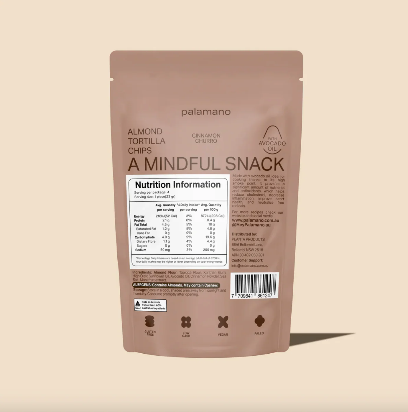 Palamano Almond Tortilla Chips Cinnamon Churro 90g, Gluten Free - Image 2