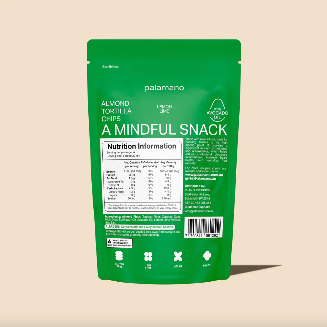 Palamano Almond Tortilla Chips Lemon Lime 90g, Gluten Free - Image 3
