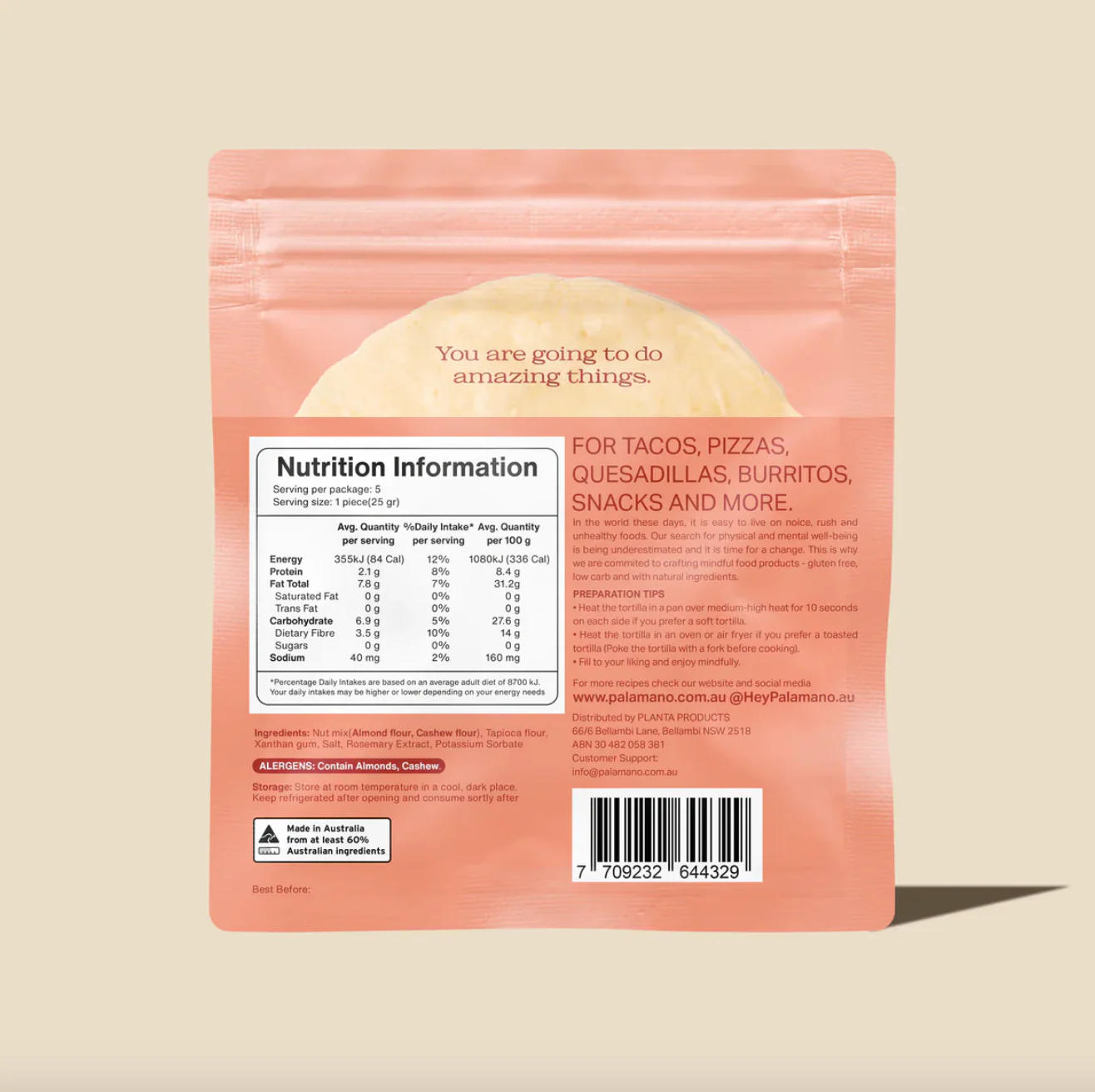 Palamano Cashew Tortillas 5pk, Grain & Gluten Free - Image 3