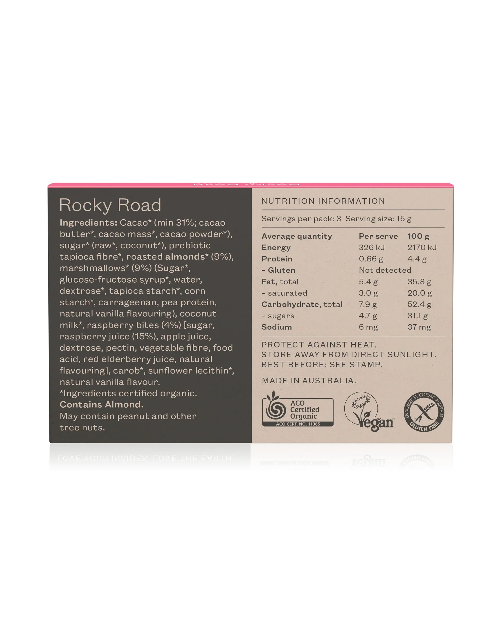 Pana Organic Certified Organic Rocky Road Chocolate 45g, With Almonds & Marshmallows - Image 3