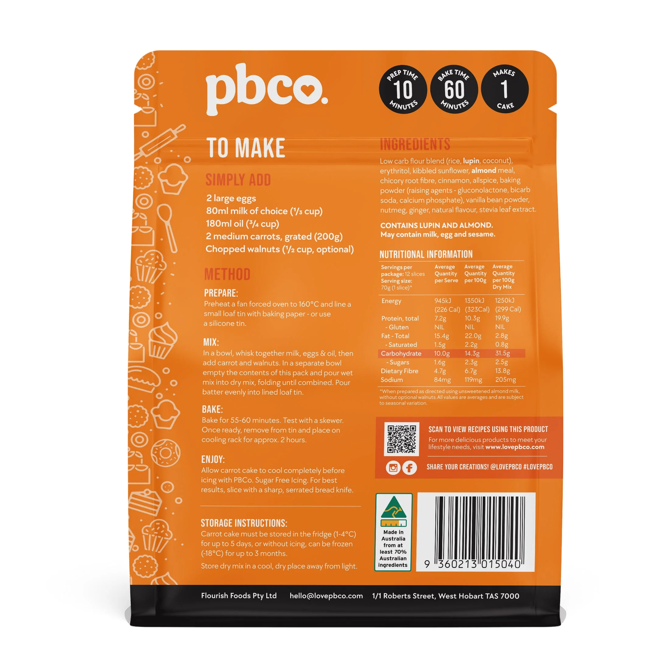 PBCo Low Carb Mix 350g, Carrot Cake Mix - Image 3