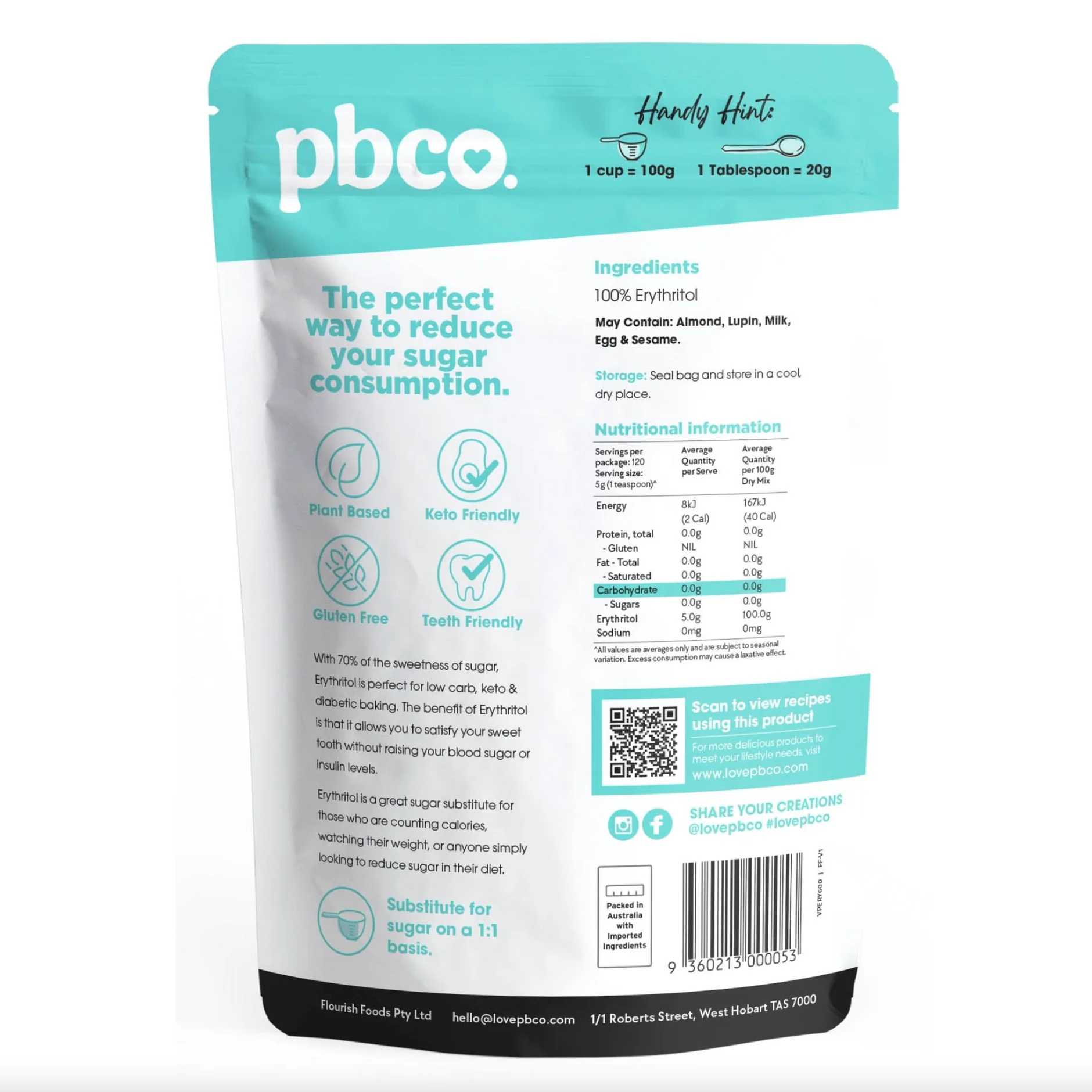 PBCo Natural Sweetener 600g, Erythritol - Image 2