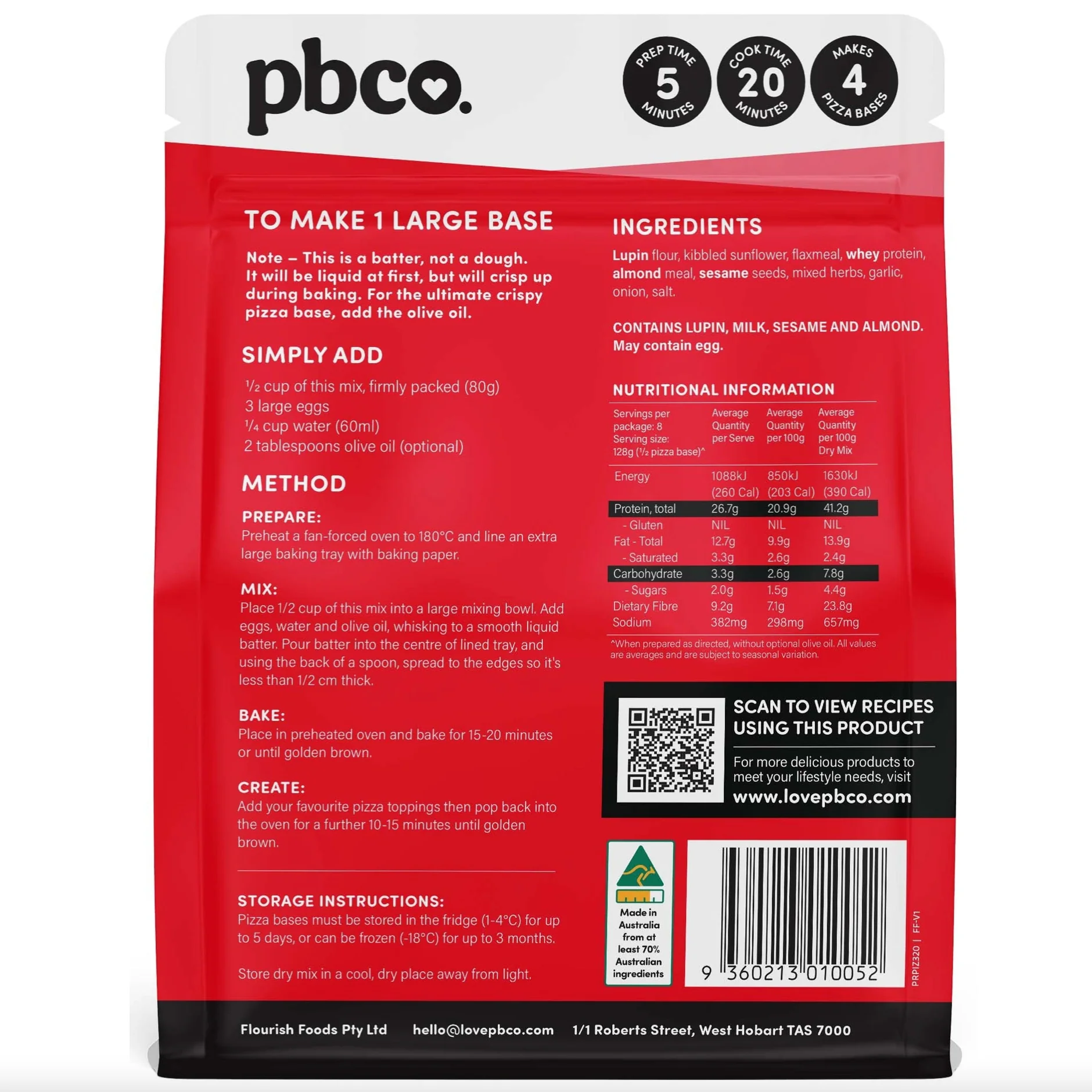 PBCo Protein Plus Mix 320g, Pizza Base Mix - Image 3