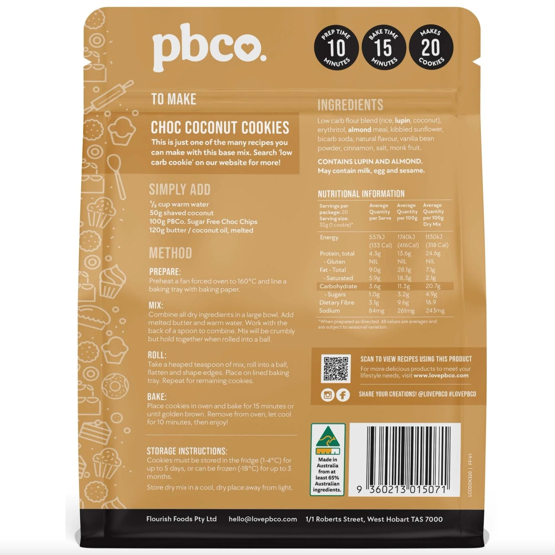 PBCo Low Carb Mix 320g, Cookie Mix - Image 3