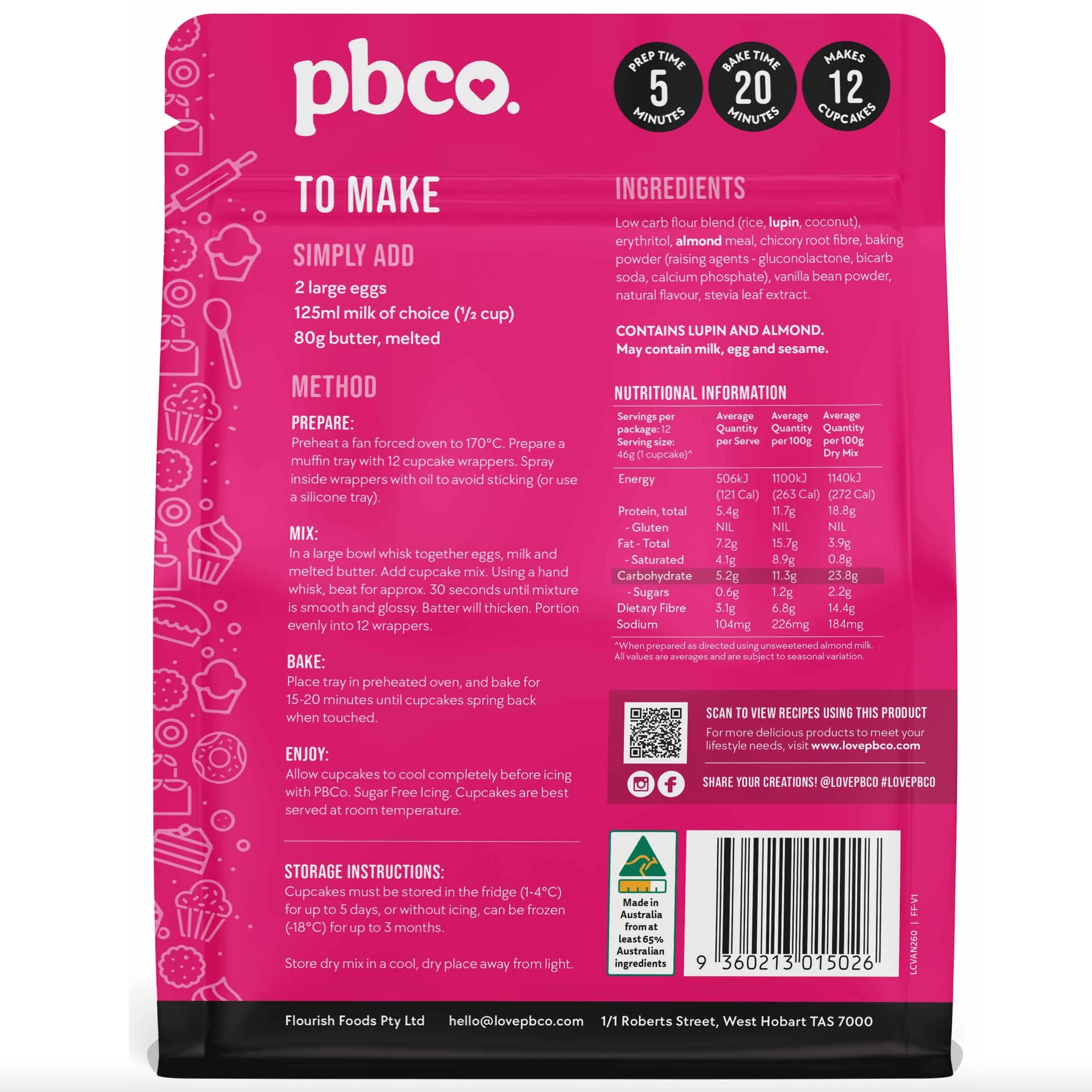 PBCo Low Carb Mix 260g, Vanilla Cupcake Mix - Image 3