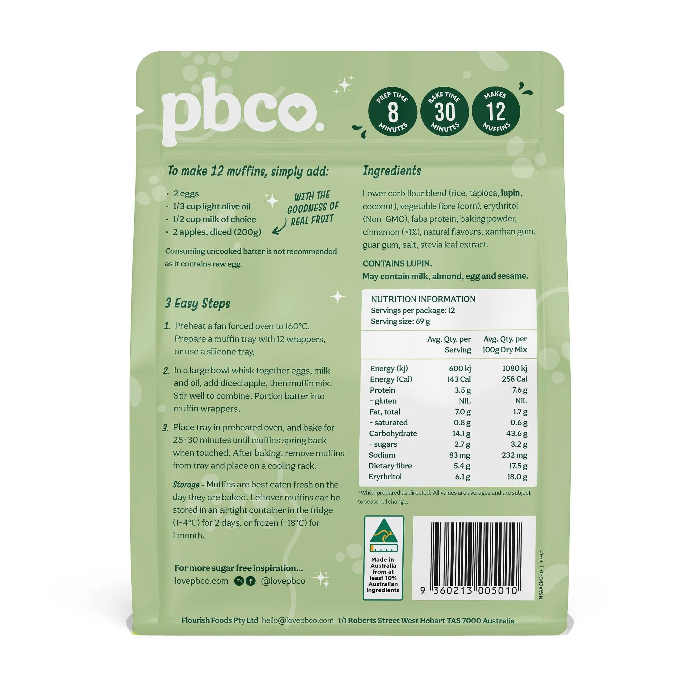 PBCo Sugar Free Mix 340g, Apple & Cinnamon Muffin Mix - Image 3