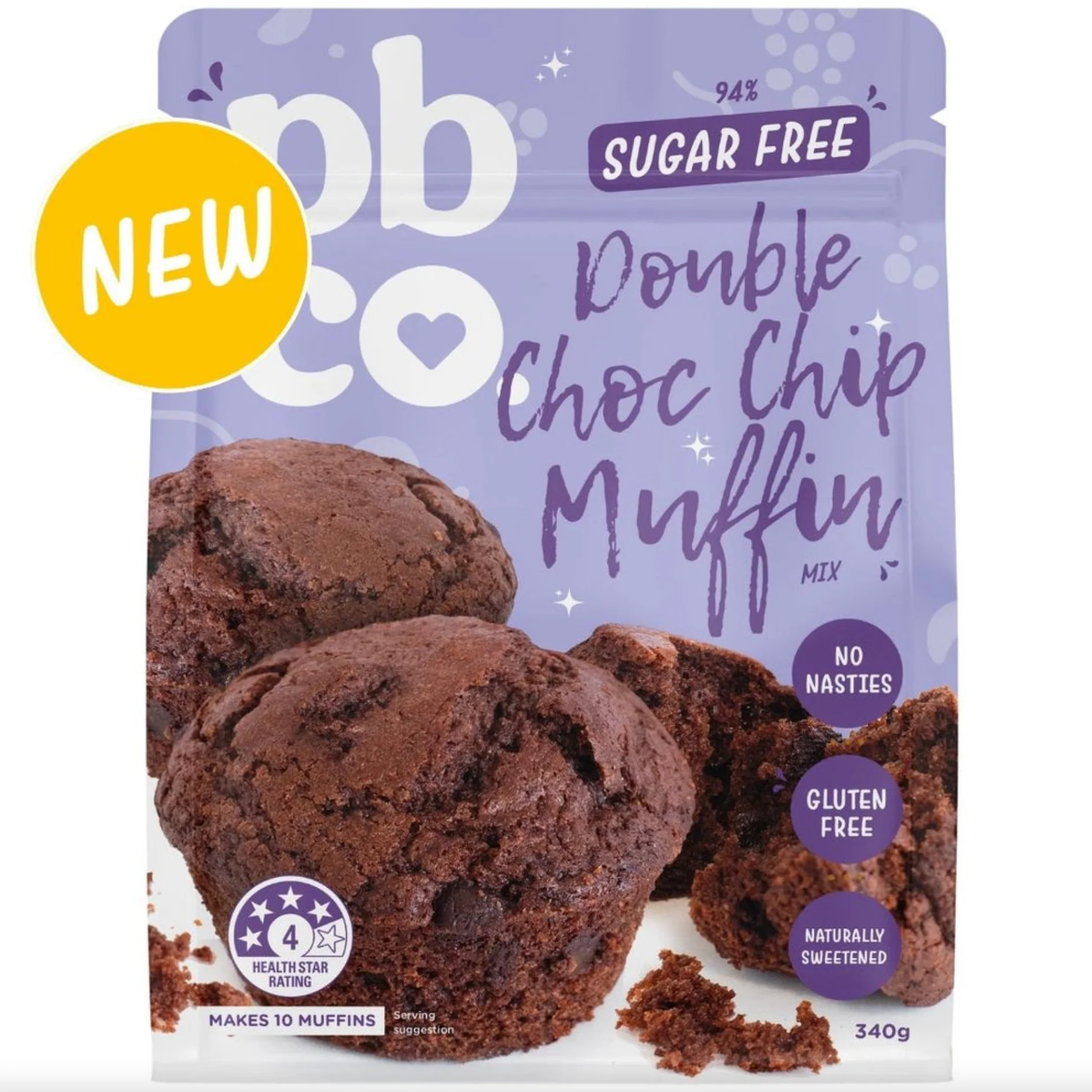 PBCo Sugar Free Mix 340g, Double Choc Chip Muffin Mix