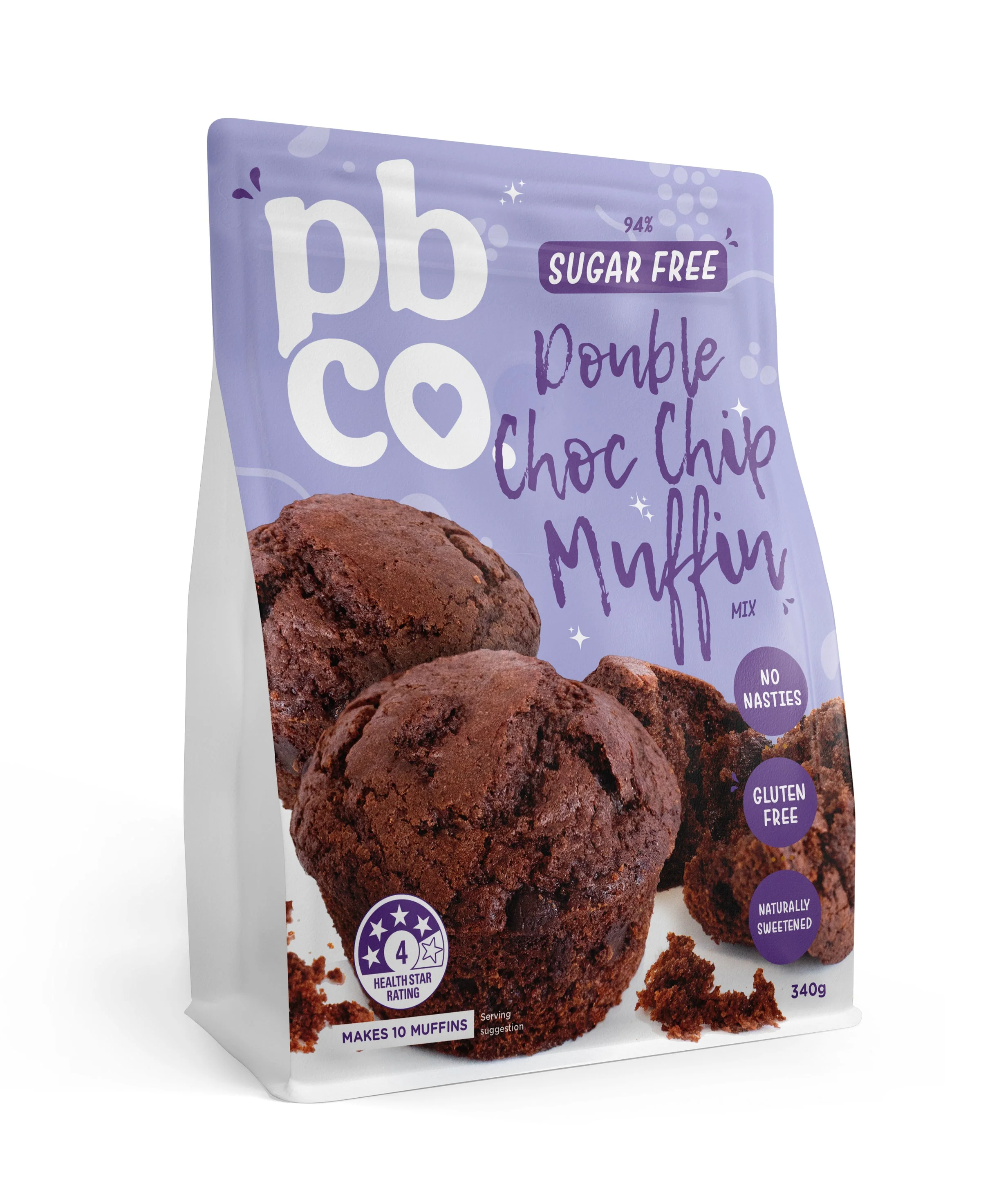 PBCo Sugar Free Mix 340g, Double Choc Chip Muffin Mix - Image 3